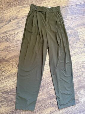 Zara Olive Green High-Waist Pleated Women's Trousers